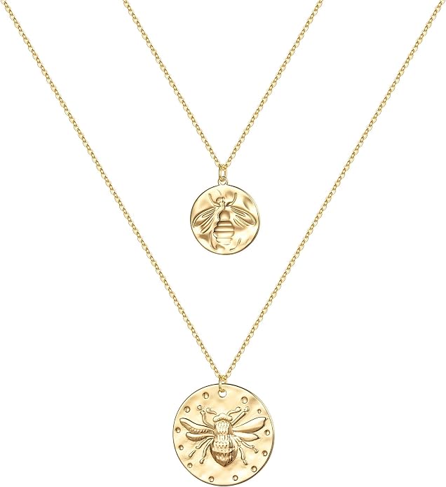 Turandoss Gold Layered Necklaces for Women - 14K Gold Plated Handmade Multilayer Bar Pearls Coin Disc Moon Butterfly Medallion Adjustable Dainty Layered Choker Necklaces for Women Jewelry