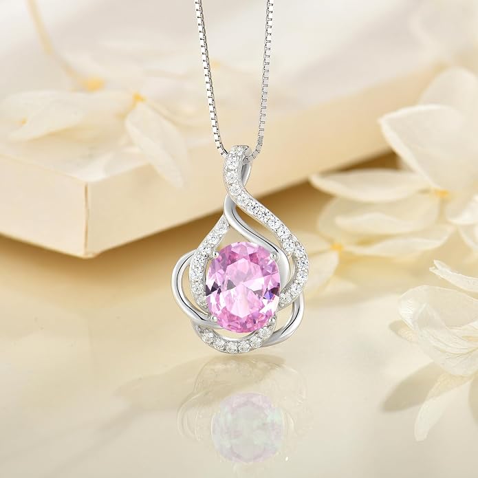 Birthstone Necklace for Women 925 Sterling Silver Pendant Necklaces Oval Cut Cubic Zirconia Necklace Jewelry