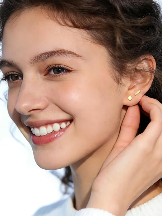ChicSilver 925 Sterling Silver Earrings Dainty Bar/Circle/Triangle/Star/Ball Stud Earrings for Women with Gift Box, Hypoallergenic Earrings for Sensitive Ears