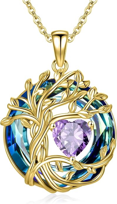 TOUPOP Tree of Life Birthstone Necklace Sterling Silver Pendant Birthstone Necklaces with Blue Crystal Anniversary Birthday Jewelry for Women Mom Wife Her
