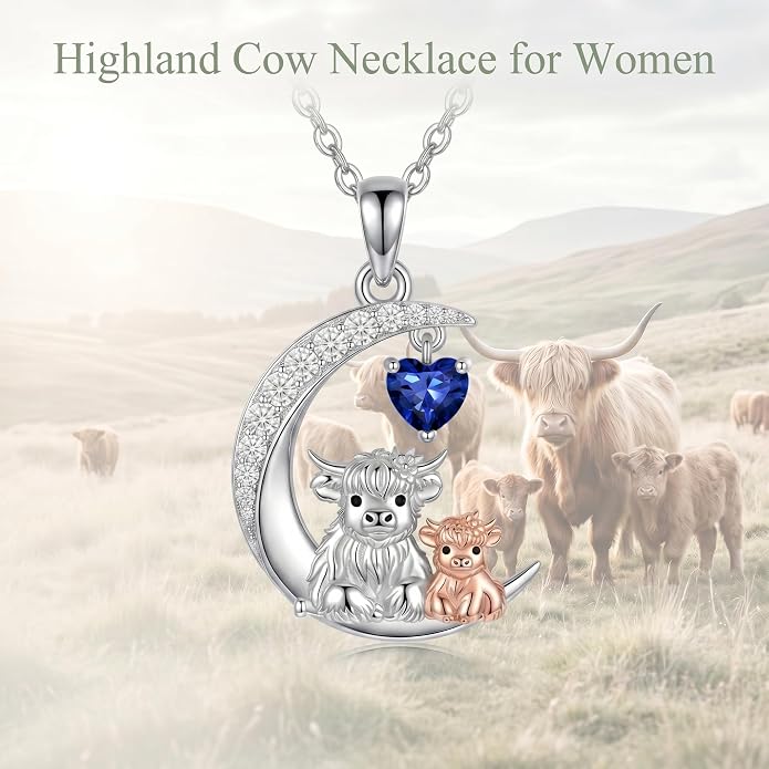 PELOVNY Teddy Bear Necklace for Women 925 Sterling Silver Bear/Highland Cow/Fox/Cat/Axolotl Birthstone Necklace Christmas Birthday Jewelry Gifts for Mom Daughter Wife Sister