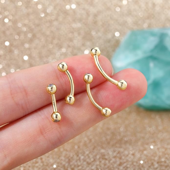 COCHARM 14K Gold Belly Button Rings Real Gold Cute Short/Long Upper 16g/14g Belly Piercing Rings Rook Barbell