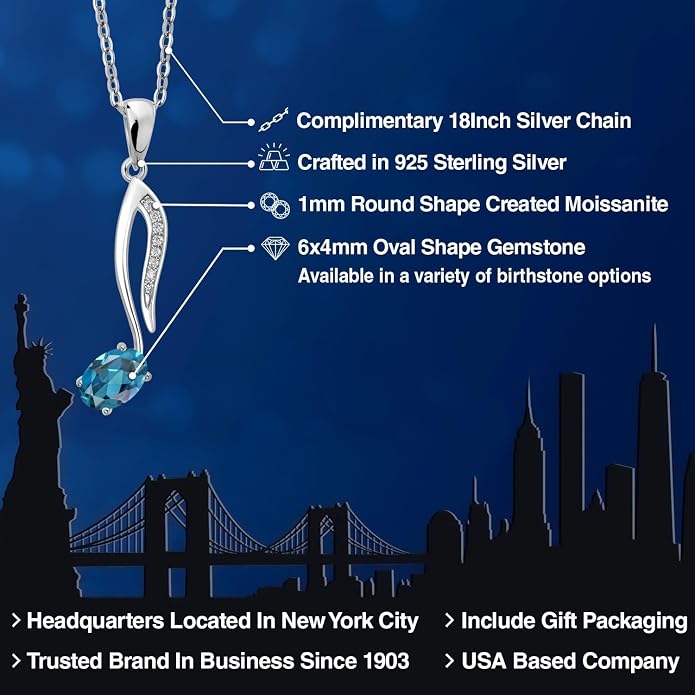Gem Stone King Music Eighth Note Pendant Necklace | 925 Sterling Silver | 6X4MM Oval Gemstone Birthstone | With 18 Inch Silver Chain | Designed By Keren Hanan