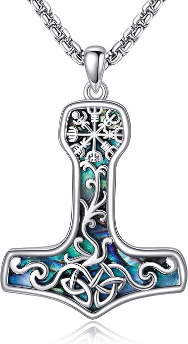 Viking Necklace for Men S925 Sterling Silver Thor Hammer Mjolnir/Wolf Tooth Pendant Necklace Nordic Viking Jewelry Gift for Men Women