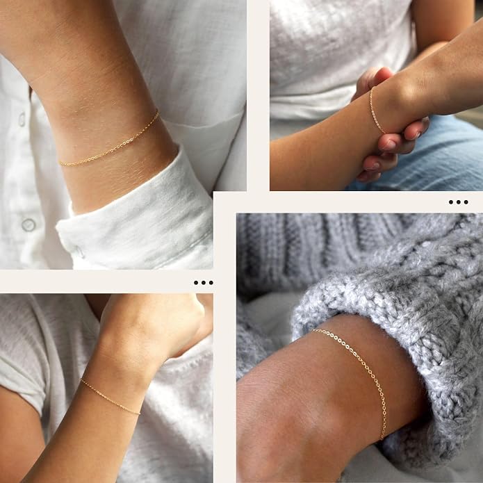 NOKMIT Solid 925 Sterling Silver Bracelets for Women, Dainty Interlocking Circles Cubic Zirconia Adjustable Chain Bracelet, Trendy Stackable Link Bracelets, Simple Cute Jewelry Gifts