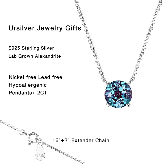 Ursilver Round Birthstone Necklace and Birthstone Earrings for Women sets - S925 Sterling Silver 12 Months Birthstone Necklace for Women Girls Jewelry Birthday Gifts