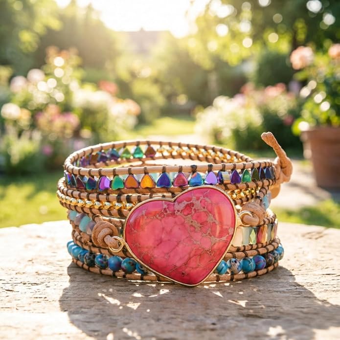 YGLINE Boho Handmade Wrap Leather Tube Crystal Stone Bracelet for Women