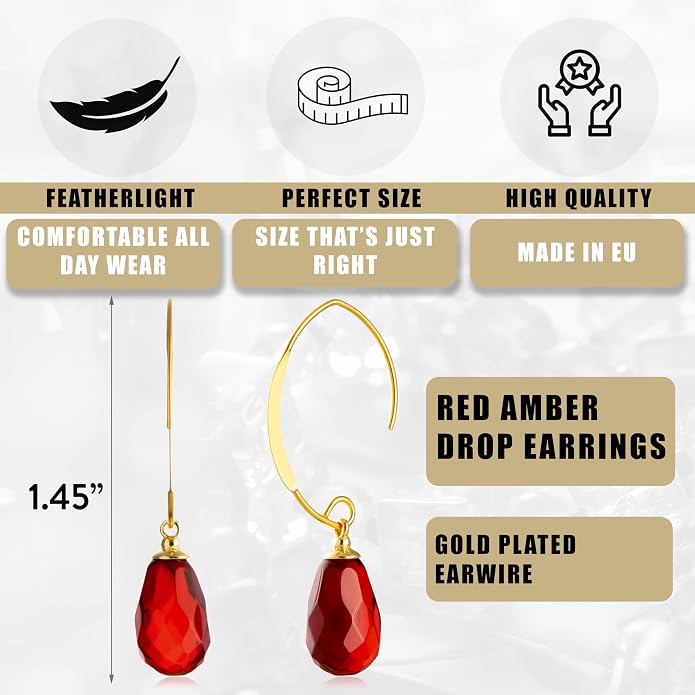 Pull-Through Earrings, Amber Jewelry, Faceted Sparkling Amber Earrings - Parent