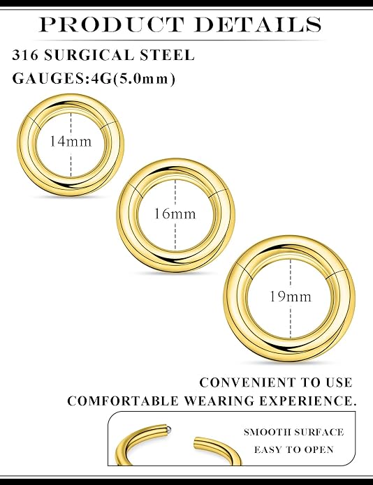 20G 18G 16G 14G 12G 10G 8G 6G 4G 2G Nose Rings Hoops 316l Surgical Steel Clicker Septum Lip Ring Tragus Helix Daith Rook Conch Snug Cartilage Lobe Earrings Hoop Piercing Jewelry For Women Men