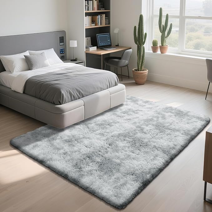 Fluffy Rug Shag Area Rug, Mottling Grey 3x5 Area Rugs for Bedroom, Small Bedside Rug, Soft Fluffy Shag Entryway Throw Rugs for Living Room Bedroom Room Home Decor