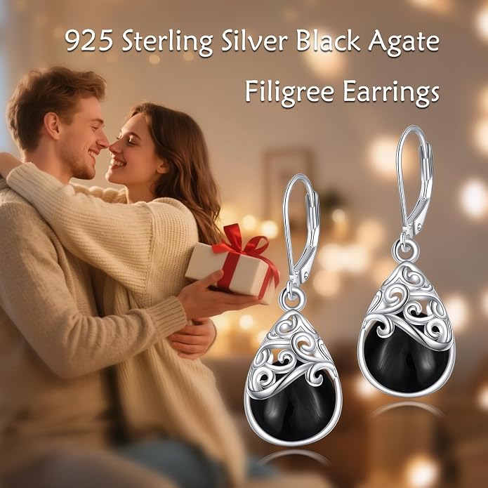 925 Sterling Silver Leverback Earrings Vintage Filigree Dangle Drop Earrings Jewelry Birthday Gifts for Women