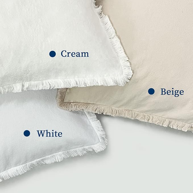 ZWJD Pillow Covers 24x24 Set of 2 Cream Throw Pillow Covers with Fringe Chic Cotton Decorative Pillows Square Cushion Covers for Sofa Couch Bed Living Room Farmhouse Boho Decor