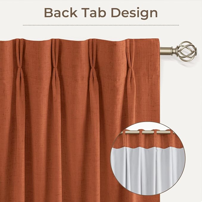 CAPALOCA Pinch Pleated Curtains Blackout, Linen Blackout Curtains 90 inches Long 2 Panels Set for Bedroom, Thermal Insulated Pinch Pleated Drapes for Living Room, 40" W x 90" L (Pack of 2), Orange