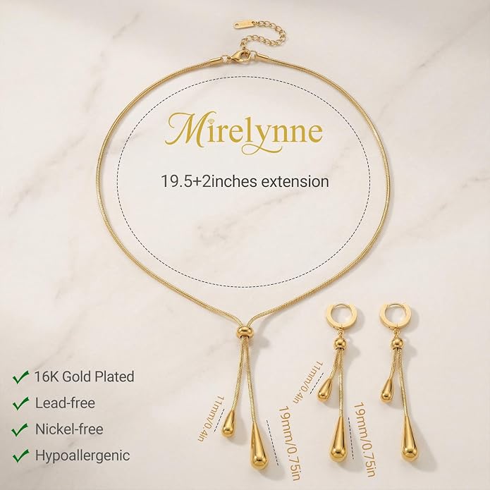 18k Gold Long Necklace for Women Dainty Snake Chain Bolo Adjustable Minimalist Round Bead Jewelry Trendy Simple Aesthetic Gifts for Her
