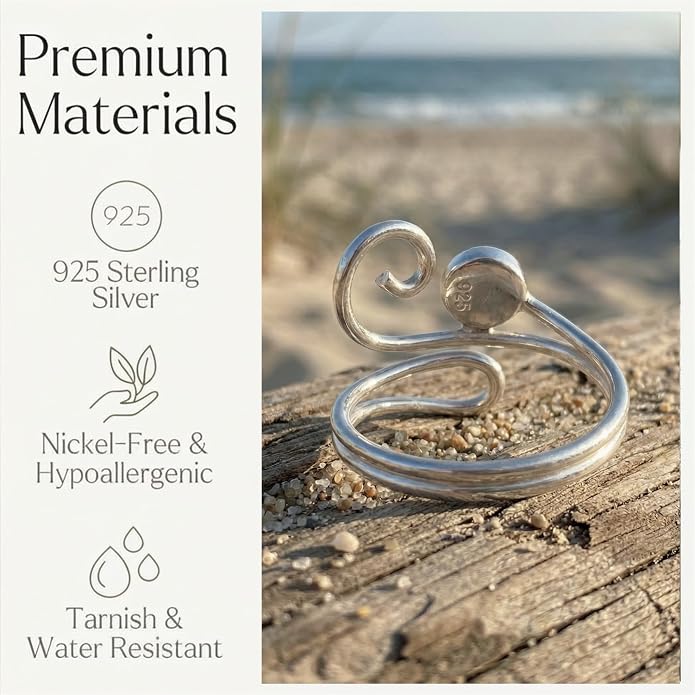Sterling Silver Toe Ring, Handmade Adjustable Open Band, Minimalist Dainty Summer Beach Foot Jewelry for Women, Can Be Worn as Knuckle or Pinky Ring