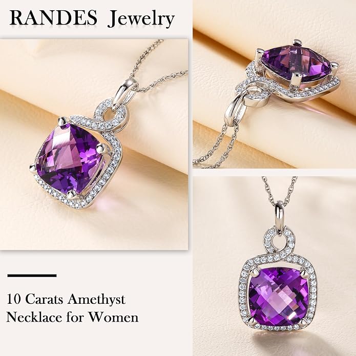 Birthstone Necklace for Women 925 Sterling Silver Cushion/Pear Cut Created Gemstone Halo Pendant Necklace Birthstone Jewelry
