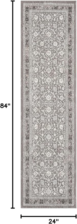 Amber Traditional Floral Runner Rug for Kitchen, 2x7 Vintage Persian-Inspired Gray Runner, Medium Pile Stain Resistant Carpet for Bedroom, Hallway or Entryway (2' x 7', Gray)