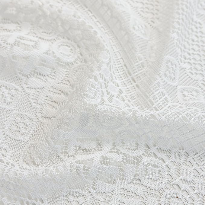 Sutuo Home White Boho Lace Kitchen Curtains 54 inches Long, Cottagecore Semi Sheer Privacy Crochet Vintage Tassels Bohemian Window Cream Curtains Drape for Nursery Decor Rod Pocket, 2 Panels 50" W