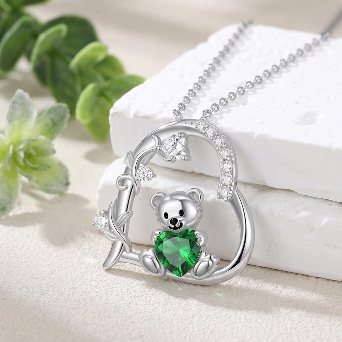 PELOVNY Teddy Bear Necklace for Women 925 Sterling Silver Bear/Highland Cow/Fox/Cat/Axolotl Birthstone Necklace Christmas Birthday Jewelry Gifts for Mom Daughter Wife Sister