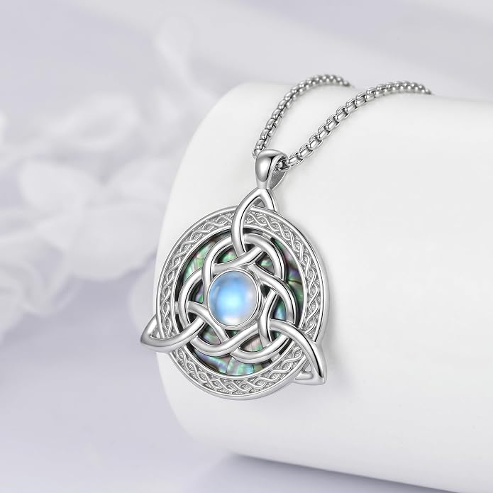 CRMAD Celtic Witchy Jewelry for Women Men Nudo De Bruja 18K White Gold Original Witches Knot Necklace Triple Moon Goddess Pendant Necklace