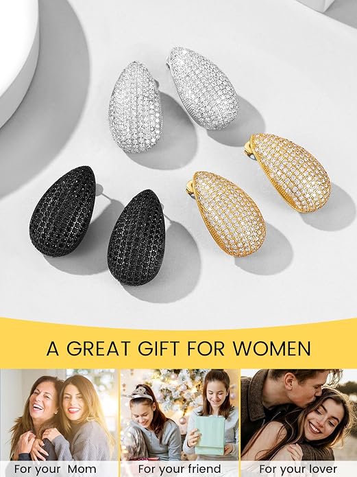 KeyStyle Chunky Gold Hoop Earrings for Women Trendy, Stainless Steel TearDrop Hoops Earring, Lightweight Water Drop Ear Jewerly