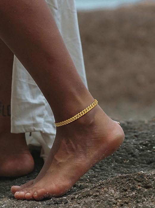ChainsPro Resizable Anklet Chain for Women Men, Figaro/Wheat/Twist Rope/Cuban Foot Bracelet-Strong with Good Clasp-18K Gold Plated(Send Gift Box)