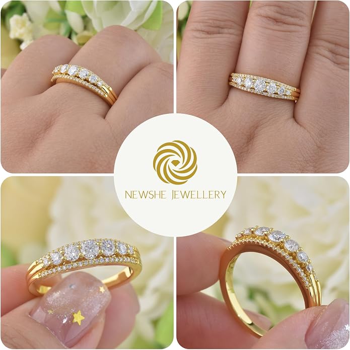 Newshe Jewellery Moissanite Wedding Bands for Women Eternity Ring 925 Sterling Silver Engagement Anniversary Stacking Size