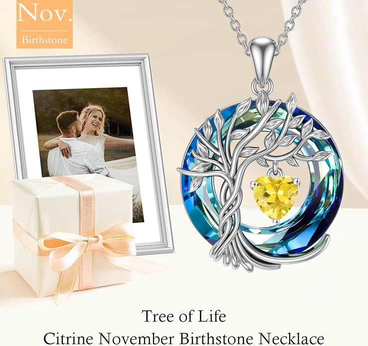 TOUPOP Tree of Life Birthstone Necklaces 925 Sterling Silver Irish Celtic Tree Pendant with Blue Crystal Birthday Jewelry Gifts for Women Mom Wife Her