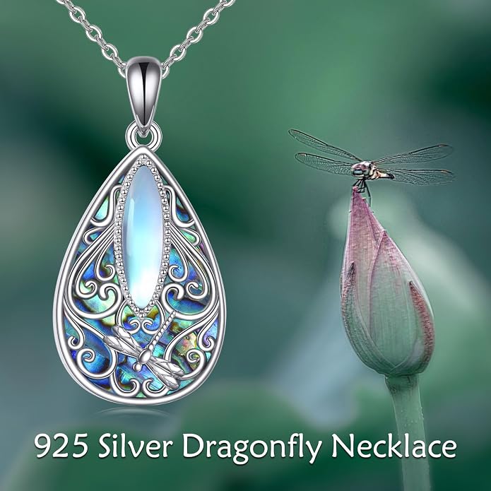 ONEFINITY Filigree Moonstone Necklace 925 Sterling Silver Bohemian Irish Celtic Necklace Abalone Shell Filigree Jewelry Gifts For Women
