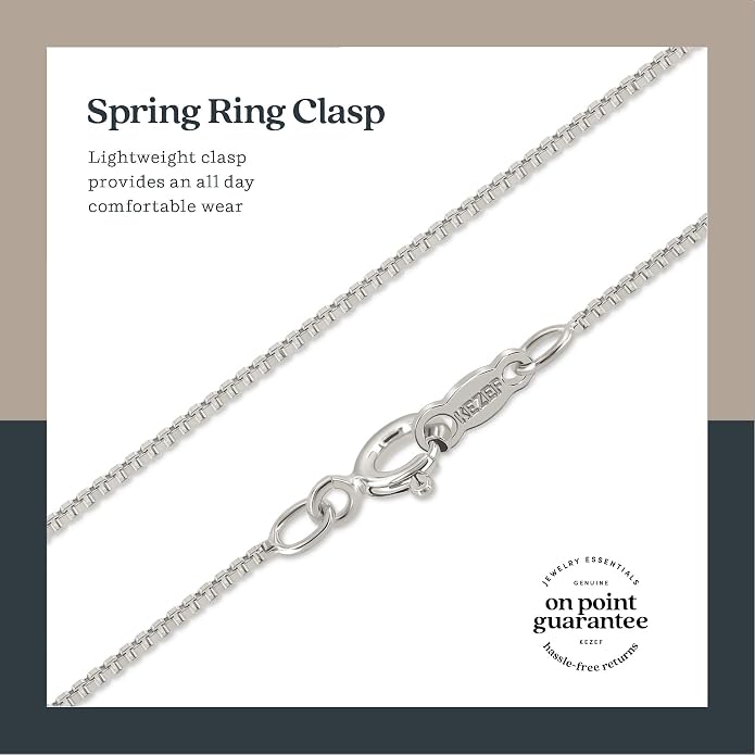 KEZEF 925 Sterling Silver Box Chain Necklace for Women & Men, 0.7mm Thin Chain Necklace, Available in Sterling Silver, Gold Plated & Rose Gold Plated Finishes, Made in Italy