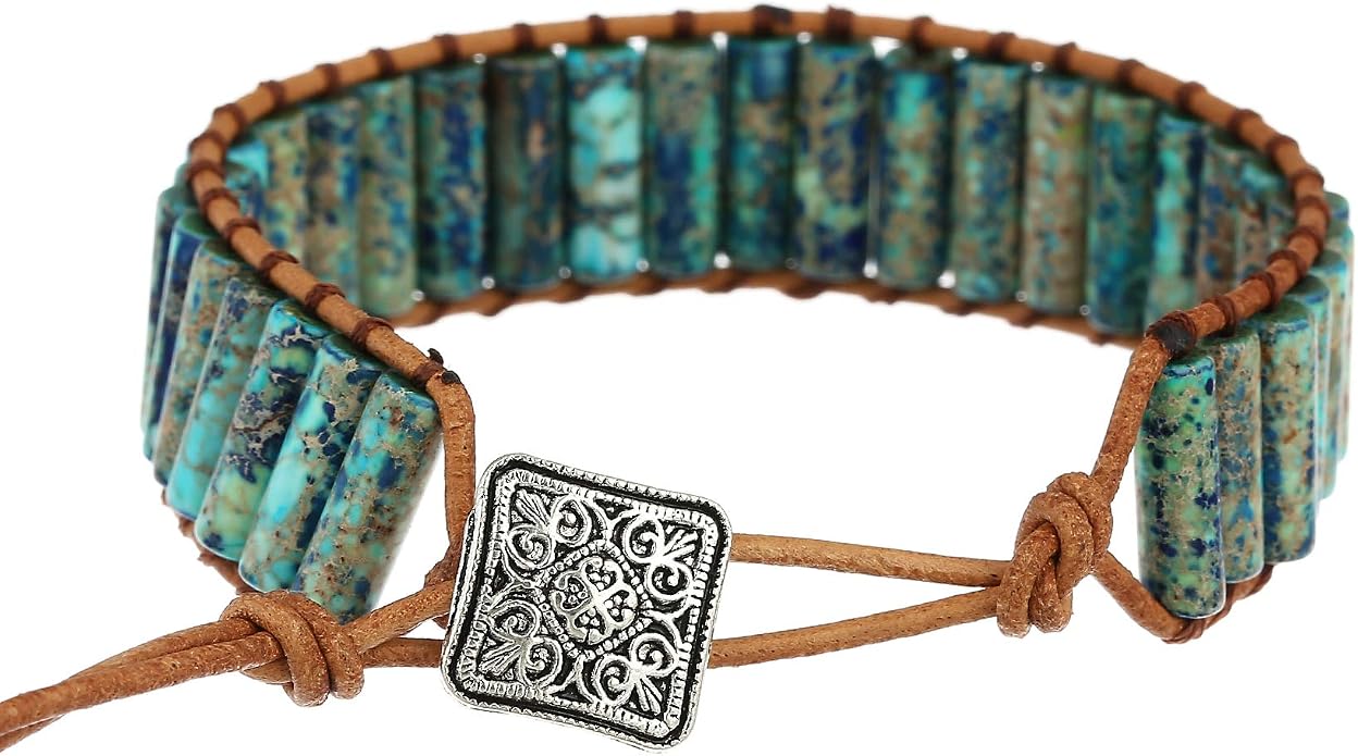 Plumiss Women Boho Handmade Natural Stone Crystal Leather Bead Wrap Bracelets Collection