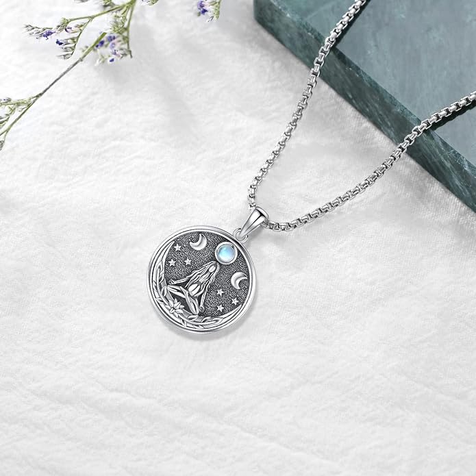 Pentagram Necklace Sterling Silver Triple Moon Goddess/Celtic Knot Witches Knot/Ankh/Sun and Moon/Hecate/Lilith/Santa Muerte/Tetragrammaton Pendant Necklace Pagan Wiccan Magic Egyptian Amulet Jewelry for Women Men