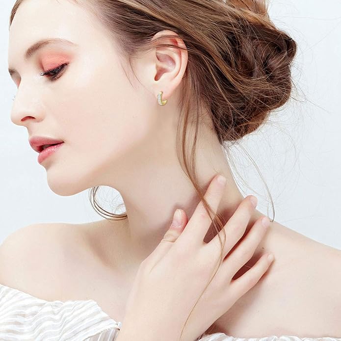 CUOKA MIRACLE 925 Sterling Silver Opal Hoop Earrings for Women - Opal Hinged Huggie Hoops, Hypoallergenic Small Hoop Earrings for Sensitive Ears, Dainty Everyday Jewelry Birthday Christmas Gift