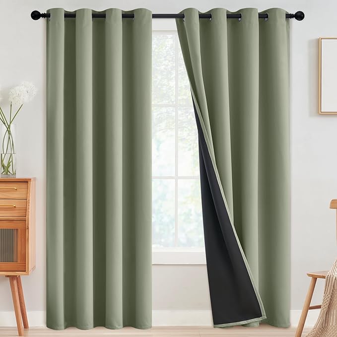 SimpleHome Light Sage 100% Blackout Curtains Room Darkening Living Room 96 | Curtains for Bedroom,Thermal Insulated Grommet Window Drapes,Curtains for Living Room with Black Back,52 x 96 Inch,2 Panels