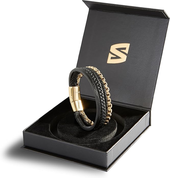SERASAR Premium Leather Bracelet Men | Stainless Steel Magnetic Clasp | Three Colors | Jewelry Box Included
