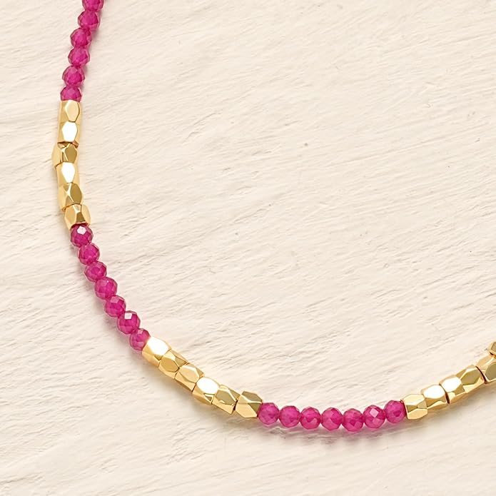 MYEARS Women Beaded Choker Necklace Gemstone 14K Gold Plated Simple Dainty Handmade Chain Everyday Trendy Jewelry