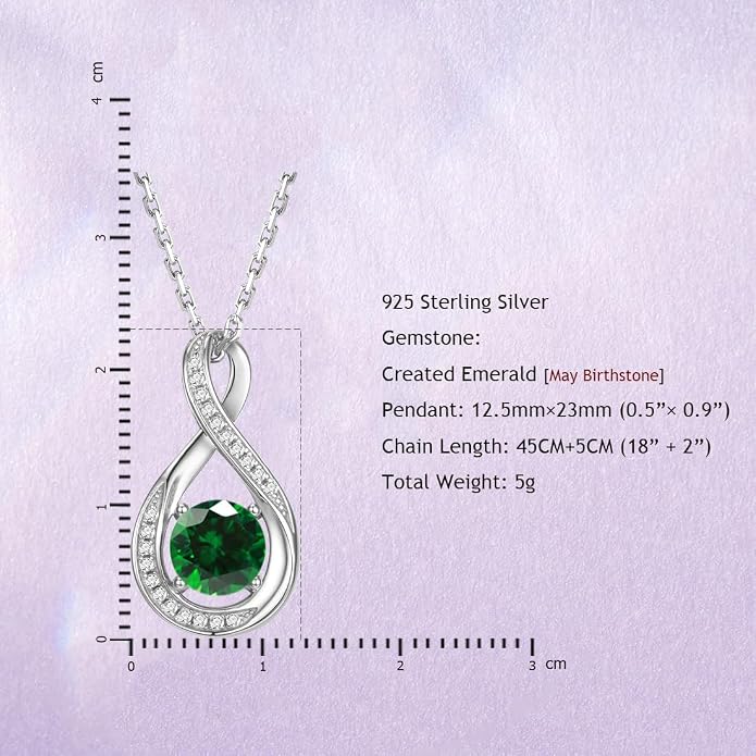 925 Sterling Silver Birthstone Necklace for Women Infinity Necklaces Birthday Anniversary Fine Jewelry Gifts for Mother Women, Adjustable Chain