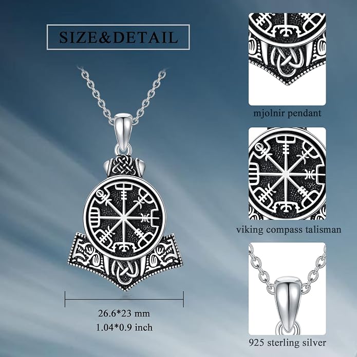Valknut Viking Necklace 925 Sterling Silver Odin Knot Pendant Necklace Celtic Nordic Pagan Jewelry Gifts for Men Women 18+2"