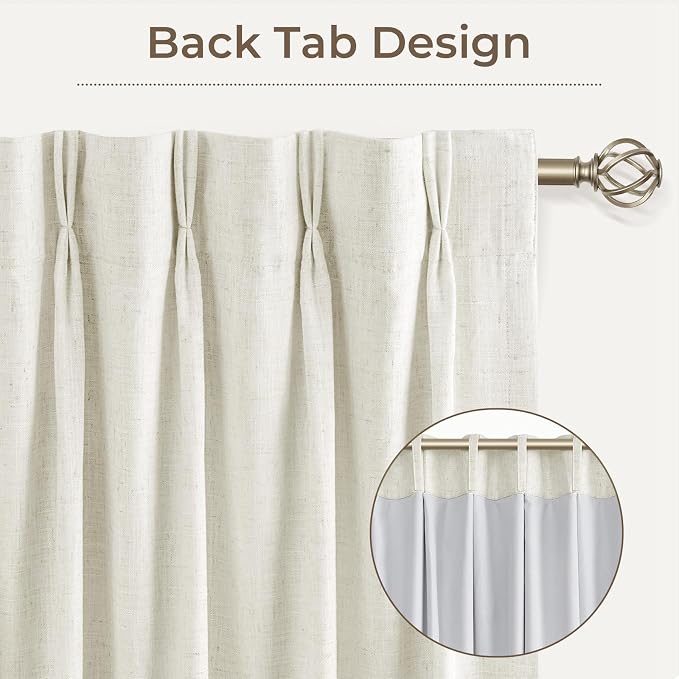 CAPALOCA Pinch Pleated Blackout Curtains 102 Inches Long, Linen Blend, 100% Blackout Drapes with 20 Hooks, Ideal for Bedroom and Living Room, 40" W x 102" L (Pack of 2), Natural Linen