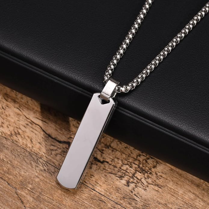 Personalized Necklace with Picture Inside - Custom Projection Bar Necklace Engraved Name Pendant Father's Day Gifts For Dad Husband Boyfriend Men Women, Memorial Gift For Loss Of Mother Loved Ones