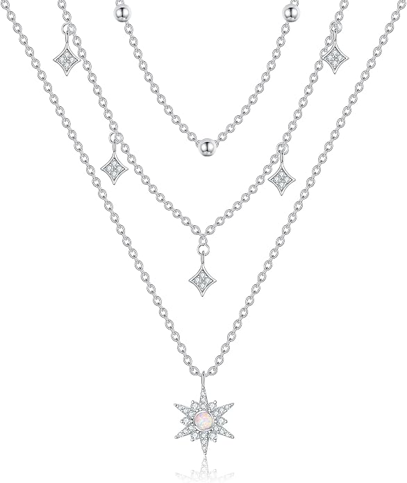 MONGAS Boho Layered Necklace Sterling Silver Triple 3 Stacked Vertical Bar Triangle Long Layering Necklaces Christmas Jewelry Gifts for Women