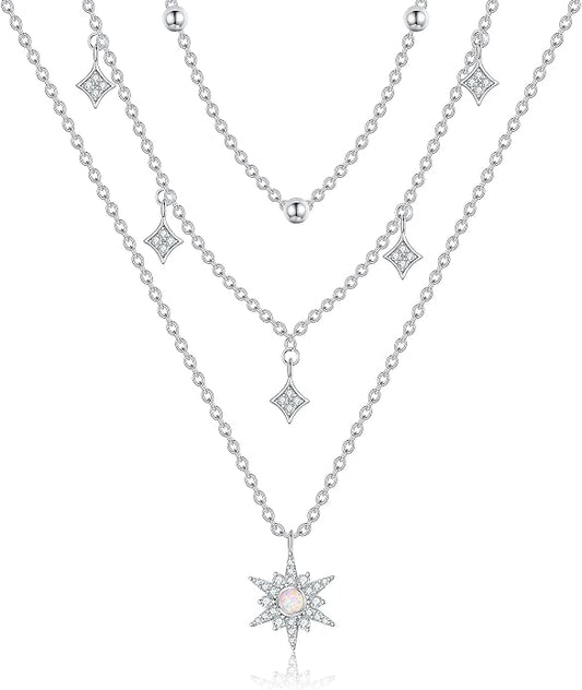 MONGAS Boho Layered Necklace Sterling Silver Triple 3 Stacked Vertical Bar Triangle Long Layering Necklaces Christmas Jewelry Gifts for Women