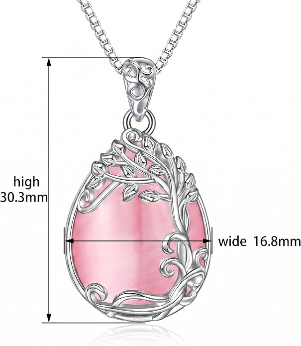 Teardrop Moonstone Necklace for Women Tree of Life/Filigree Birthstone Pendant Necklace Jewelry