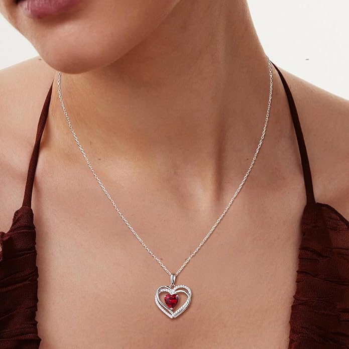 Anniversary Charm Necklace, Sterling Silver 14K Gold Plated Chain with Interlocking Heart Pendant Elegant Birthstone Necklaces for Women, Length 18"