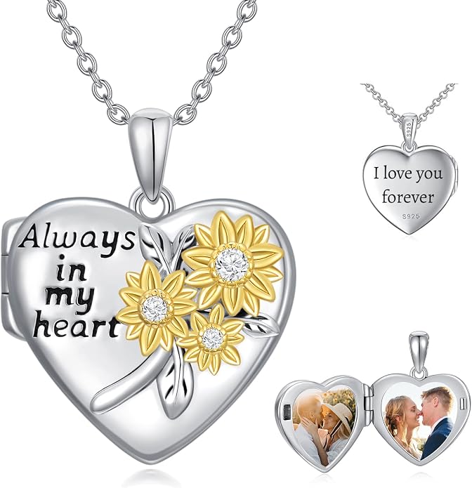 Round/Heart/Oval Shape Locket Necklace That Holds Pictures 925 Sterling Silver Personalized Birthstone Photos Engraved Locket Pendant Birthday Memorial Jewelry Gift for Women