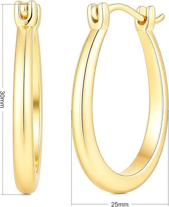 14K Gold Hoop Earrings for Women Modern U-Shaped Design Comfortable Wear Hypoallergenic Fashion Jewelry Multiple Sizes 17/25/30/35mm