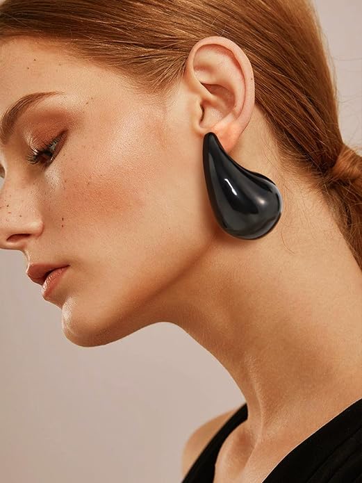 KeyStyle Chunky Gold Hoop Earrings for Women Trendy, Stainless Steel TearDrop Hoops Earring, Lightweight Water Drop Ear Jewerly
