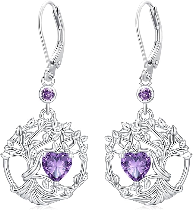 Odinstone 925 Sterling Silver Earrings Tree of Life Teardrop Moonstone Dangle Drop Leverback Earrings for Women