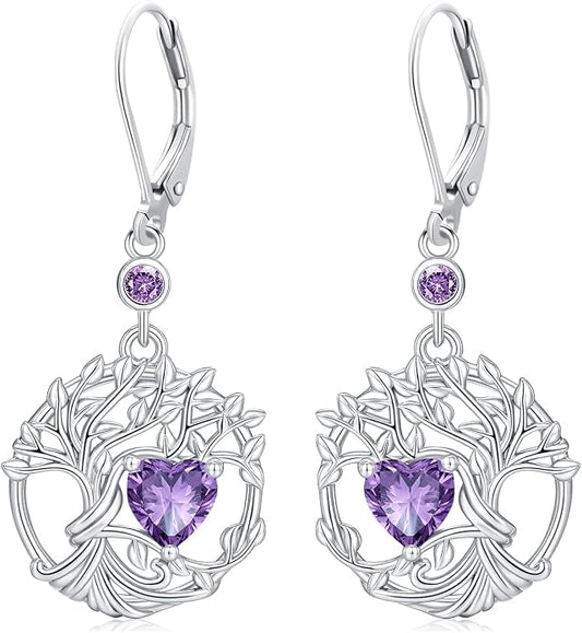 Odinstone 925 Sterling Silver Earrings Tree of Life Teardrop Moonstone Dangle Drop Leverback Earrings for Women