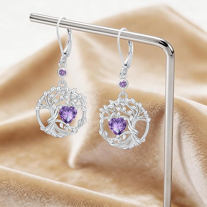 Odinstone 925 Sterling Silver Earrings Tree of Life Teardrop Moonstone Dangle Drop Leverback Earrings for Women